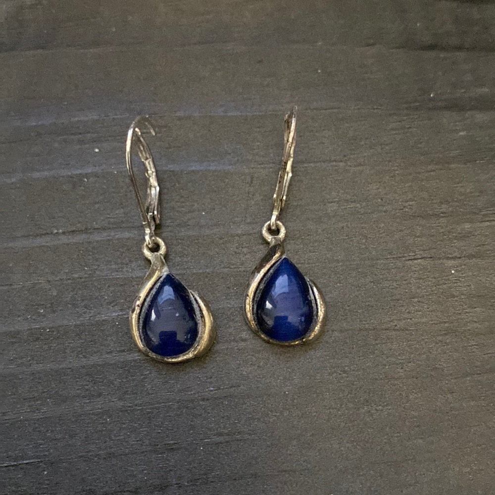Silver and blue dangle earrings